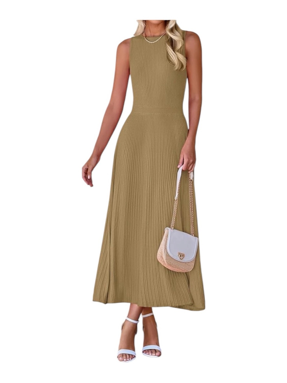 Sleeveless Ribbed  Dress in camel